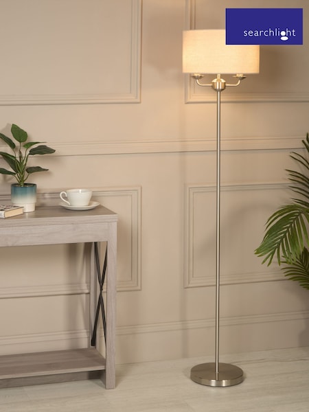 Searchlight Satin Nickel and Oatmeal and White Château Lumière 2 Light Floor Lamp (H71725) | £75
