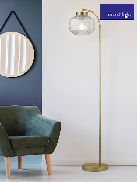 Searchlight Satin Brass and Clear Tetra Floor Lamp (H71727) | £69