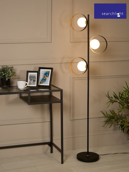 Searchlight Black and Gold Moon Floor Lamp Opal Glass (H71731) | £112