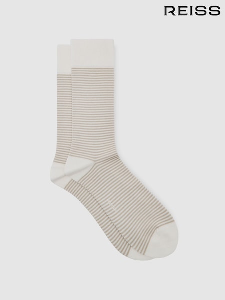 Reiss Ecru/Oatmeal Mario Stripe Striped Socks (H71742) | £10