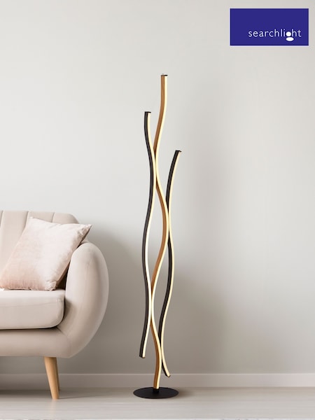Searchlight Sand Black and Wood Effect Wavero Floor Lamp Wood Effect (H71750) | £210