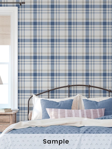 Galerie Blue Spring Blossom Plaid A4 Wallpaper Sample (H71929) | £1