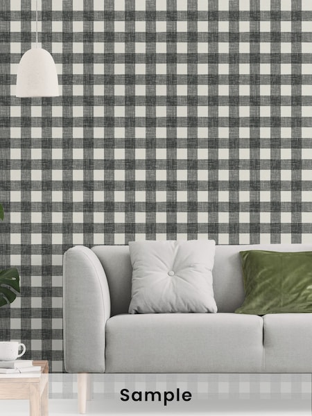 Galerie Silver Grey French Country Plaid A4 Wallpaper Sample (H71934) | £1