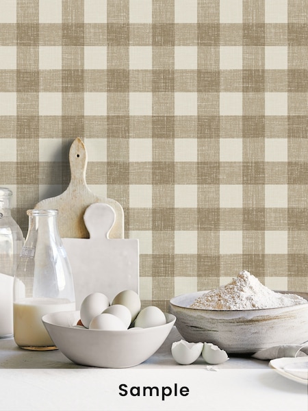 Galerie Bronze Brown French Country Plaid A4 Wallpaper Sample (H71944) | £1