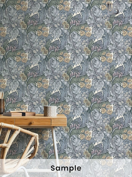Laurence Llewelyn-Bowen Blue Hedgerovia Floral Print A4 Wallpaper Sample (H71975) | £1