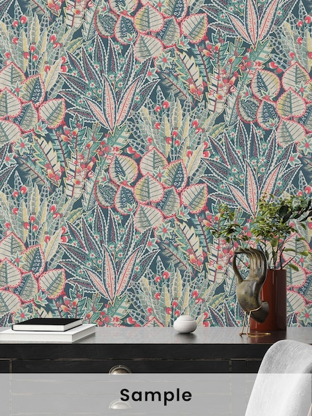 Galerie Green Welcome Home Floral Print A4 Wallpaper Sample (H71995) | £1