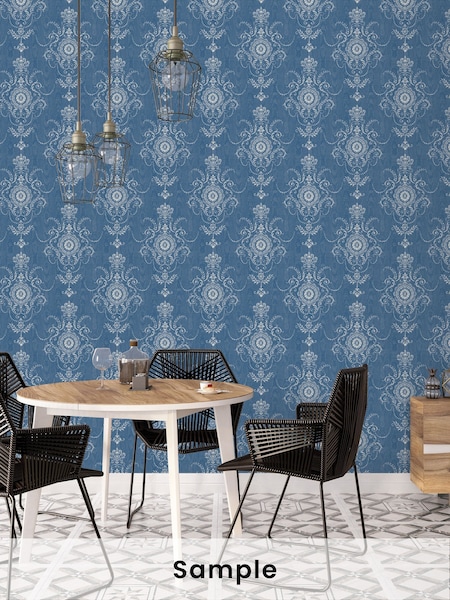 Galerie Blue French Country Damask A4 Wallpaper Sample (H72001) | £1