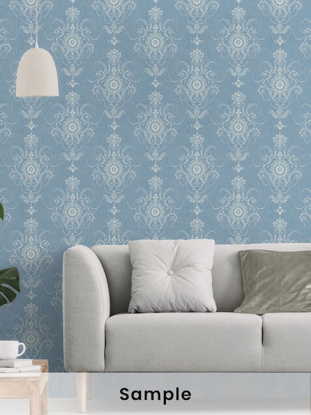 Galerie Blue French Country Damask A4 Wallpaper Sample (H72004) | £1