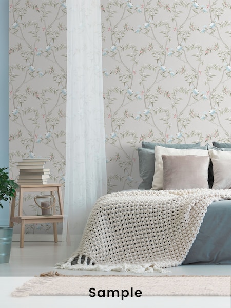 Galerie White Spring Blossom Chinoiserie A4 Wallpaper Sample (H72007) | £1