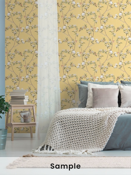 Galerie Yellow Spring Blossom Chinoiserie A4 Wallpaper Sample (H72011) | £1