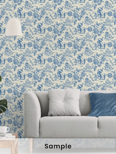 Galerie Blue French Country Toile A4 Wallpaper Sample (H72016) | £1