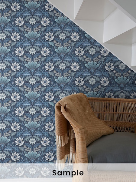 Galerie Blue Sommarang 2 Floral Print A4 Wallpaper Sample (H72057) | £1