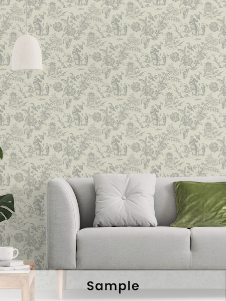 Galerie Silver Grey French Country Toile A4 Wallpaper Sample (H72058) | £1