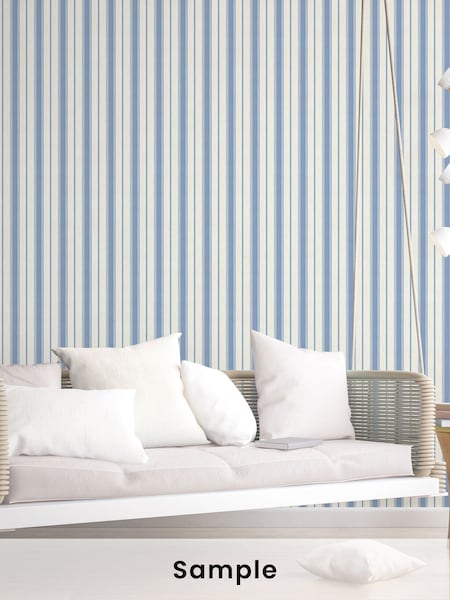 Galerie Blue French Country Stripe A4 Wallpaper Sample (H72060) | £1