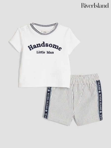 River Island Blue Baby Boys Handsome Man T-Shirt and Shorts Set (H72067) | £22