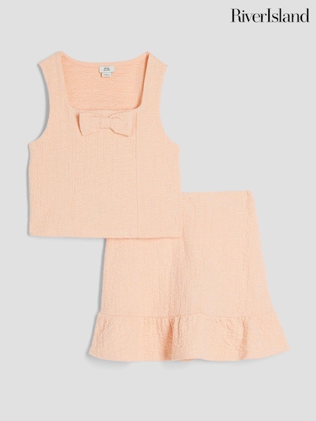 River Island Pink Girls Textured Waistcoat Set (H72070) | £26