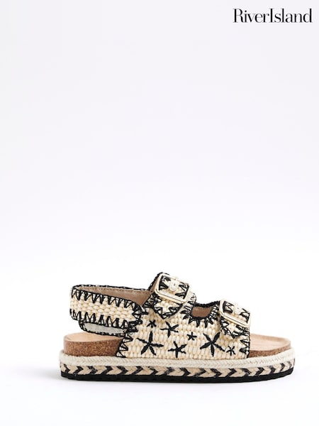 River Island Brown Girls Mono Whipstitch Footbed Sandals (H72114) | £24
