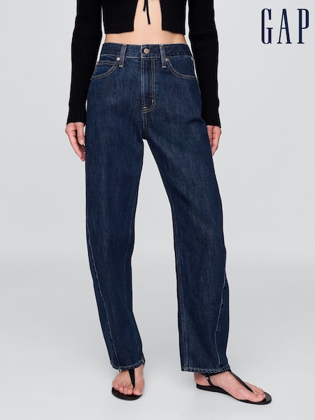 Gap Dark Indigo Blue High Rise Barrel Jeans (H72140) | £50