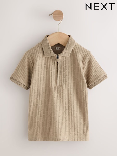 Stone Textured Short Sleeve Polo Shirt (3mths-7yrs) (H72316) | £11 - £13