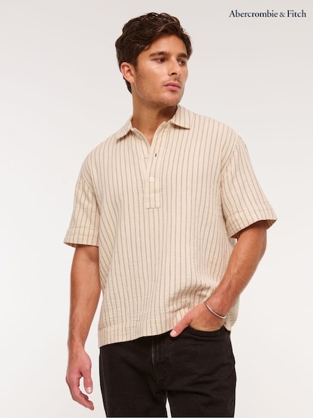 Abercrombie & Fitch Cream Short Sleeved Breezy Pop Over Shirt (H72326) | £52