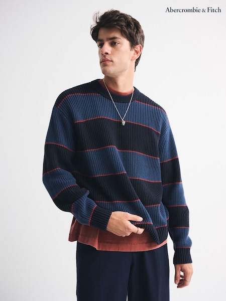 Abercrombie & Fitch Striped Crew Neck Blue Jumper (H72341) | £65