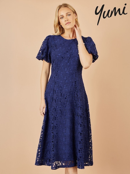 Yumi Blue Lace Midi Skater Dress (H72352) | £80