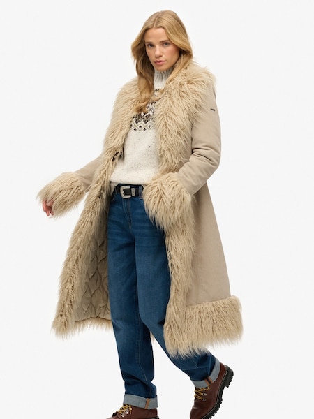 Superdry Beige Long Afghan Coat (H72430) | £100