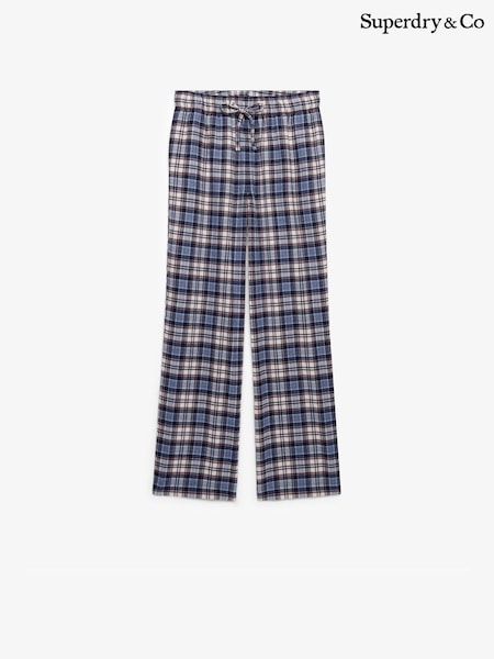 Superdry Blue Red Check Cotton Check Elastic Trousers (H72440) | £35
