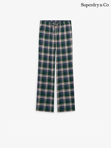 Superdry Green Mix Check Cotton Check Elastic Trousers (H72444) | £35