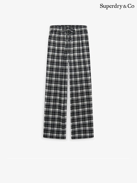 Superdry Black Ecru Check Cotton Check Elastic Trousers (H72446) | £35