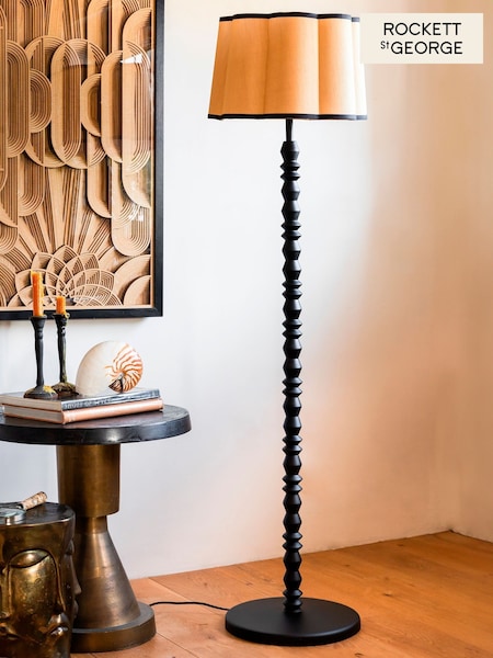 Rockett St George Black Wooden Spindle Floor Lamp (H72473) | £175