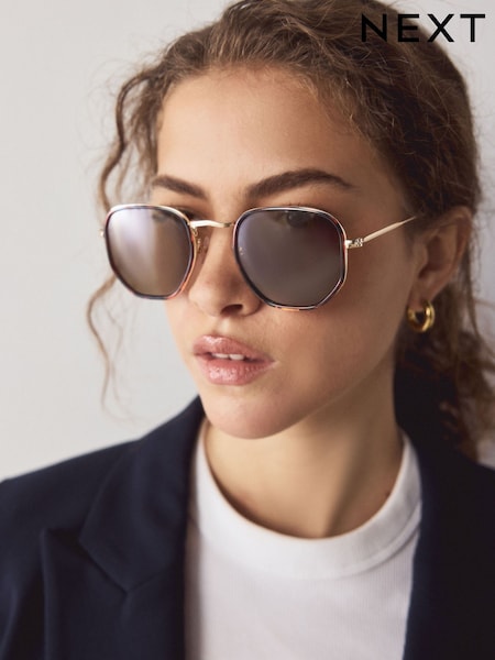 Tortoiseshell Brown Round Metal Sunglasses (H72488) | £16