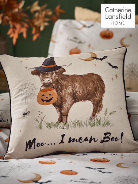 Catherine Lansfield Natural Halloween Highland Cow Soft Touch Cushion (H72628) | £12