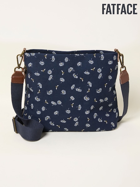 FatFace Kingston Navy Blue Canvas Floral Bee Crossbody Bag (H72782) | £35