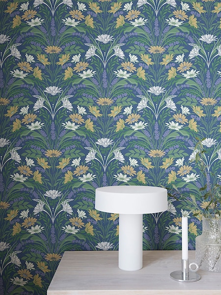 Galerie Blue Sommarang 2 Floral Print 10M Wallpaper (H72819) | £87