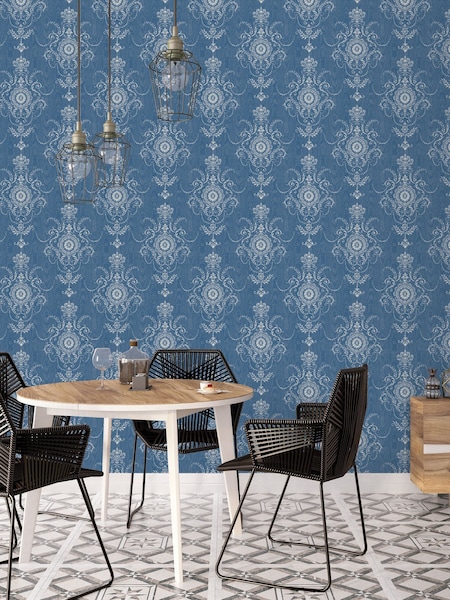 Galerie Blue French Country Damask 10M Wallpaper (H72837) | £87
