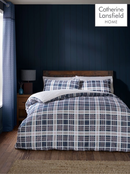Catherine Lansfield Navy Cosy Sherpa Check Duvet Cover Set (H73974) | £20 - £37