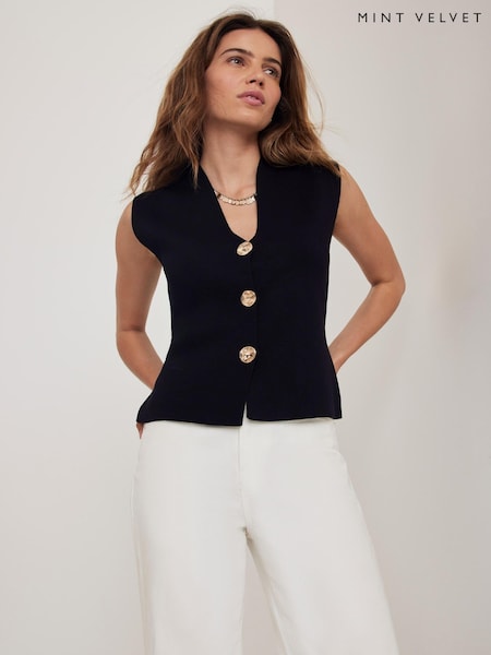Mint Velvet Black Knit Waistcoat (H74028) | £0