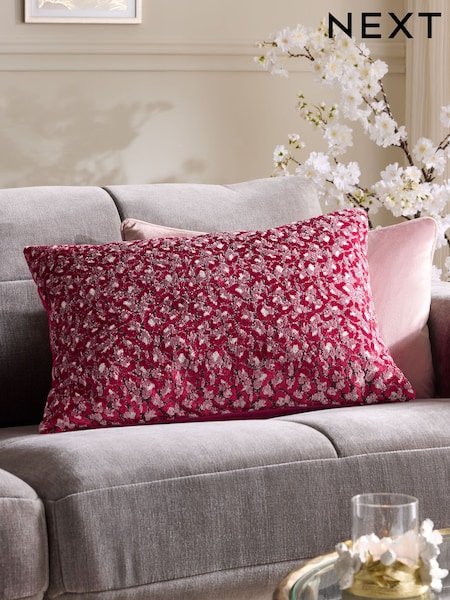 Raspberry Pink Raspberry Pink 40 X 59cm Cut Velvet Cherry Blossom Abstract Cushion (H74128) | £24