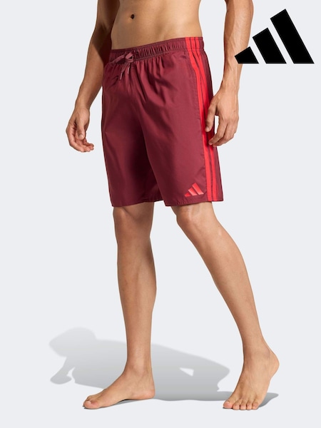 adidas Red 3 Stripes Swim Shorts 8 Inch (H74206) | £30