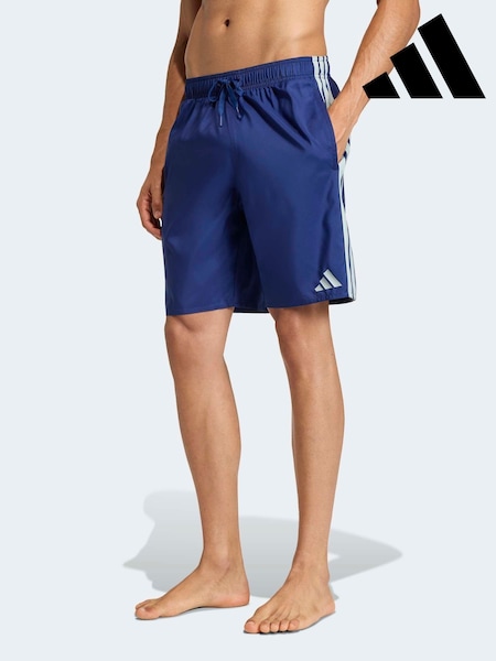 adidas Blue 3 Stripes Swim Shorts 8 Inch (H74228) | £30