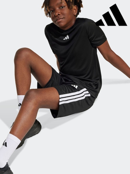 adidas Black/White Train Essentials 3-Stripes Kids T-Shirt & Shorts Set (H74458) | £25