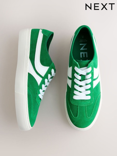 Green Forever Comfort® Suede Side Stripe Skater Lace Up Trainers (H74479) | £0