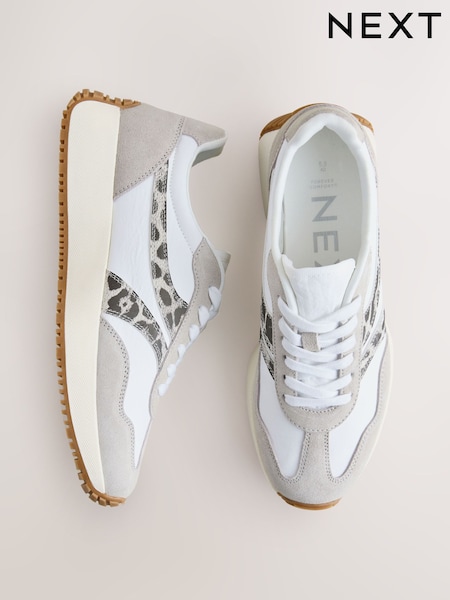 White Forever Comfort® Panel Detail Lace-Up Jogger Trainers (H74480) | £0