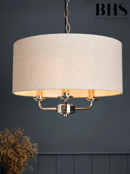 BHS Polished Nik Grey Henry 3 Ceiling Pendant Light (H74530) | £90