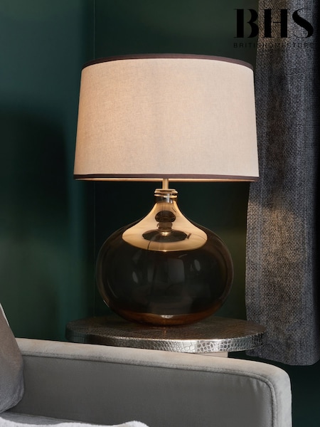BHS Smoked Brown Large Peatrice Smoked Glass Table Lamp (H74532) | £80
