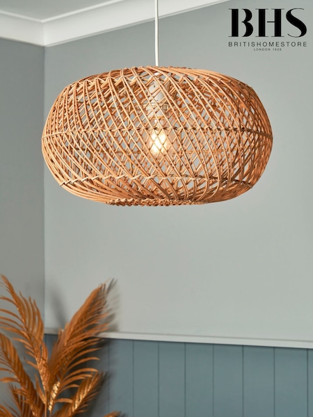 BHS Dark Natural Easy Fit Kyle Oval Rattan Ceiling Light (H74535) | £50