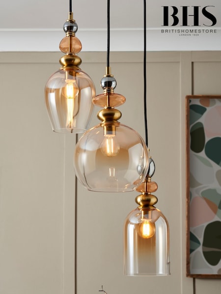 BHS Mixed Brass Seline Cascade 3 Light Pendant Ceiling Glass (H74538) | £140