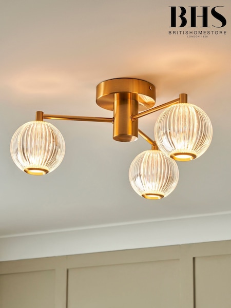 BHS Warm Brass Clear Rimi Acrylic Ball 3 Light Semi Flush Ceiling Flush (H74539) | £80