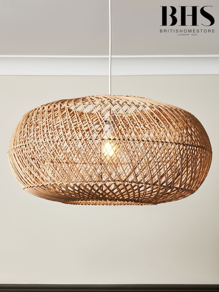 BHS Dark Natural Easy Fit Kyle Oval Rattan Ceiling Light (H74540) | £75